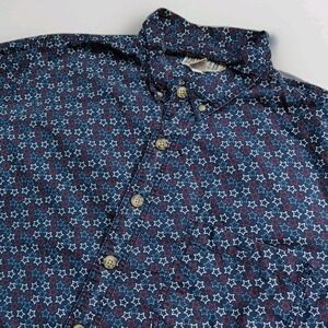 Duluth Trading Co Men's 2XL Tall Relaxed Fit BBQ Blue Red White Stars Shirt